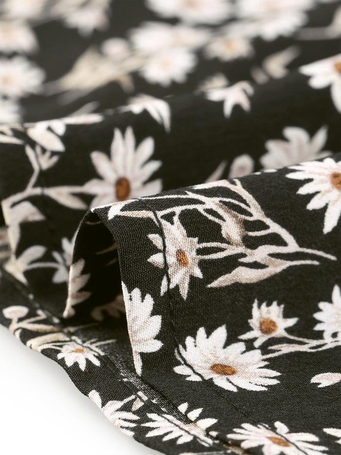 Allegra K Ruffled Trim Stand Collar Belted Vintage Daisy Floral Dress