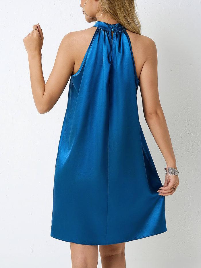 Allegra K Satin Halter Neck Sleeveless Solid Color Mini Dress
