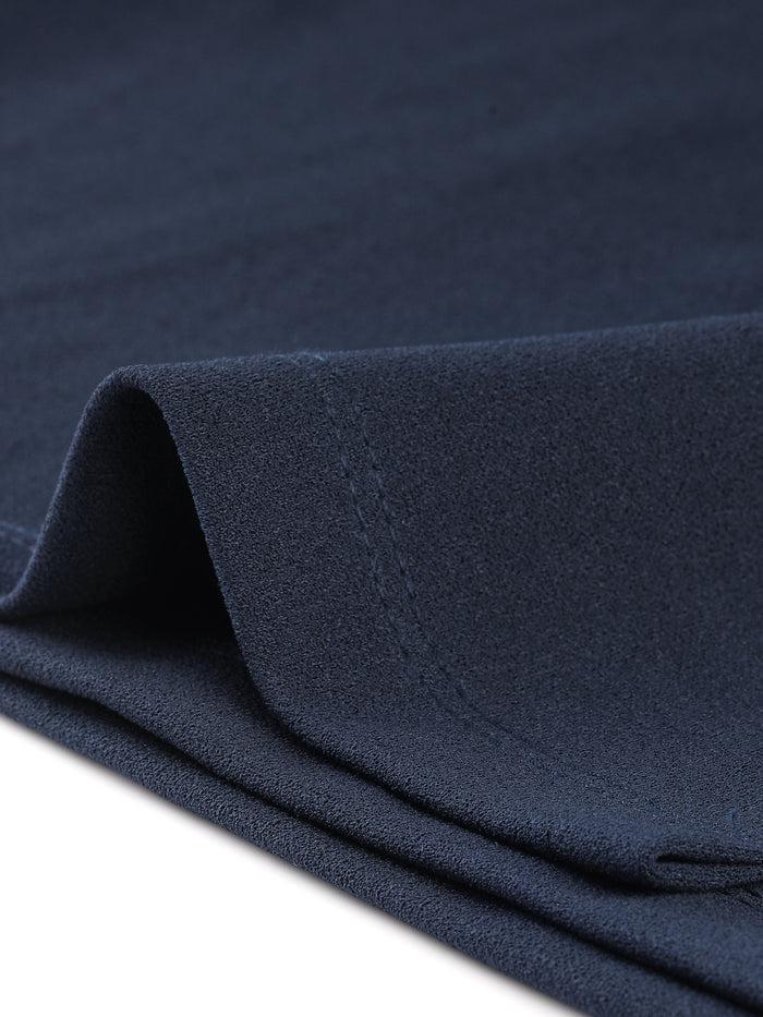 Allegra K Sheath 3/4 Sleeve Knit Lapel Collar Belted Work Office Dress