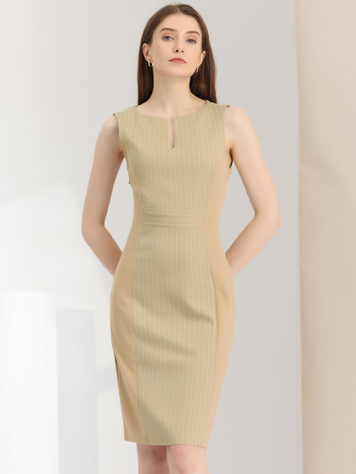 Allegra K Sheath Striped Work Office Sleeveless Bodycon Pencil Dress