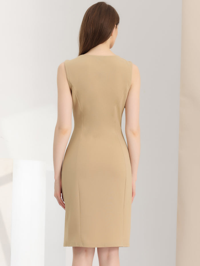 Allegra K Sheath Striped Work Office Sleeveless Bodycon Pencil Dress