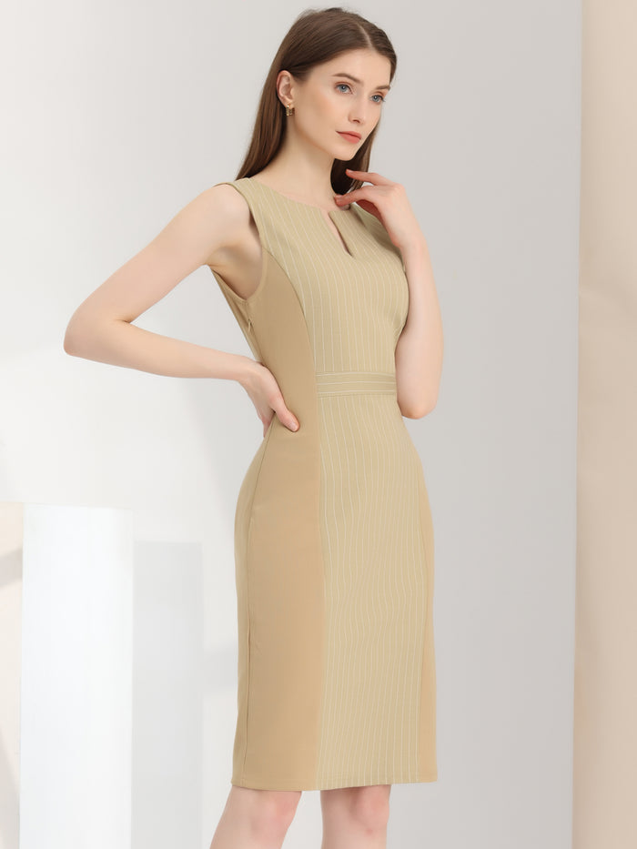 allegra k Sheath Striped Work Office Sleeveless Bodycon Pencil Dress