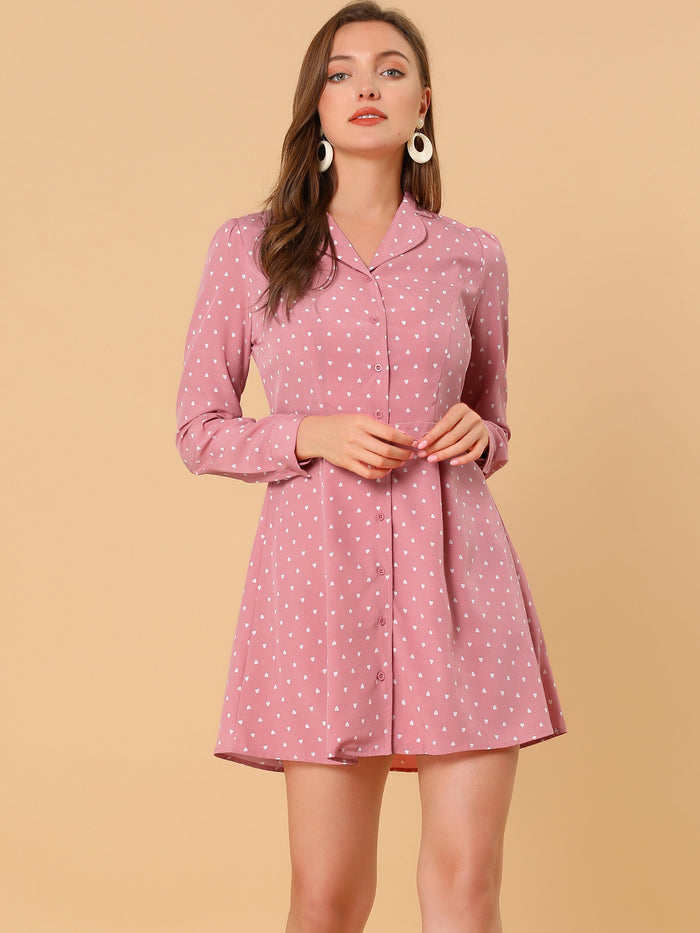 Allegra K Shirt Polka Dots Lapel Collar Button Down Collared Dress