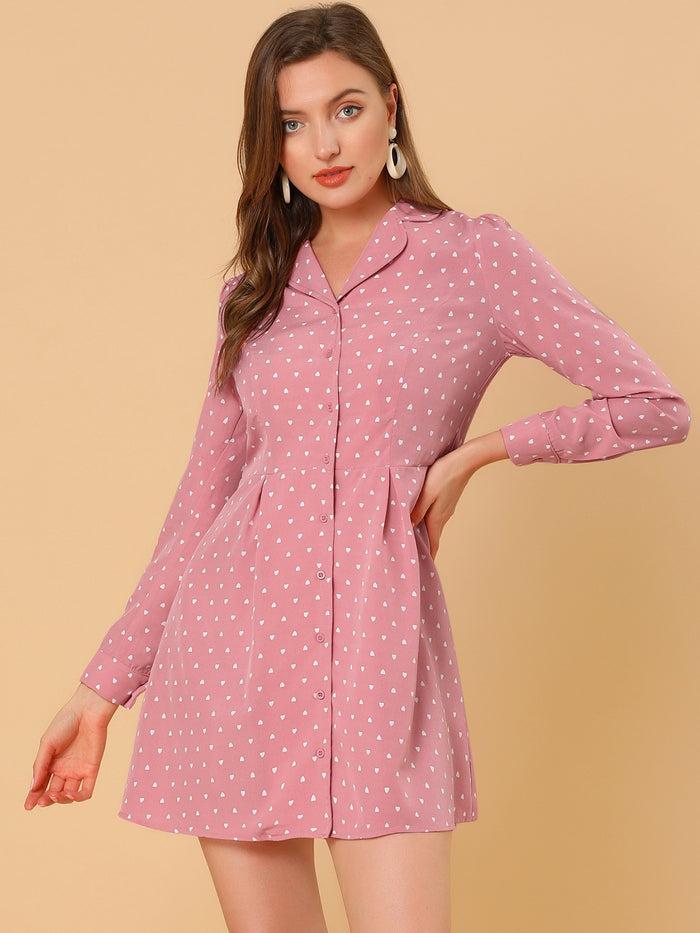Allegra K Shirt Polka Dots Lapel Collar Button Down Collared Dress