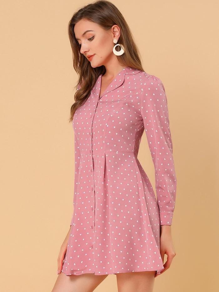 Allegra K Shirt Polka Dots Lapel Collar Button Down Collared Dress