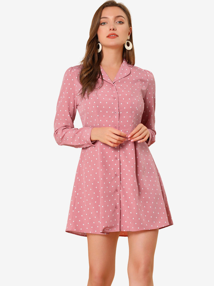 allegra k Shirt Polka Dots Lapel Collar Button Down Collared Dress
