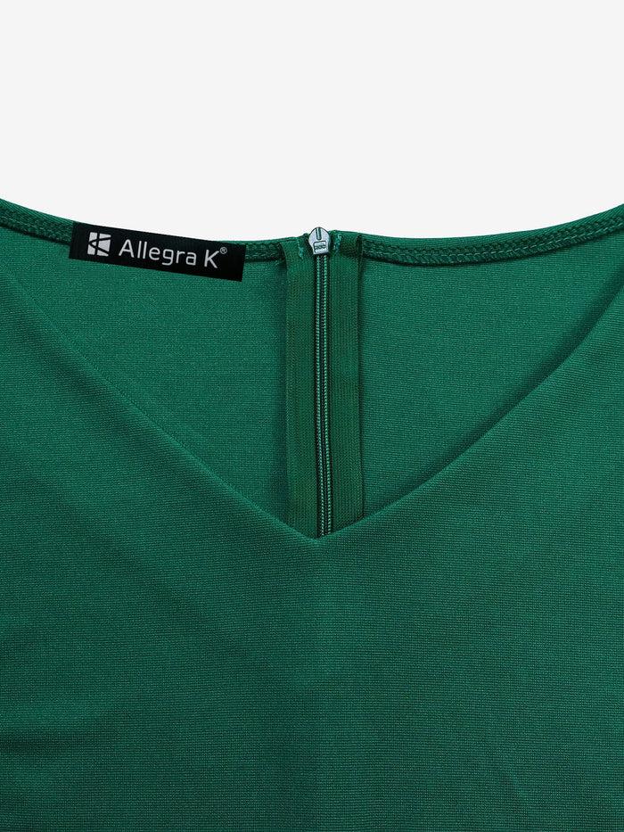 Allegra K Short Sleeves Solid Color Ruffled Sheath Dress