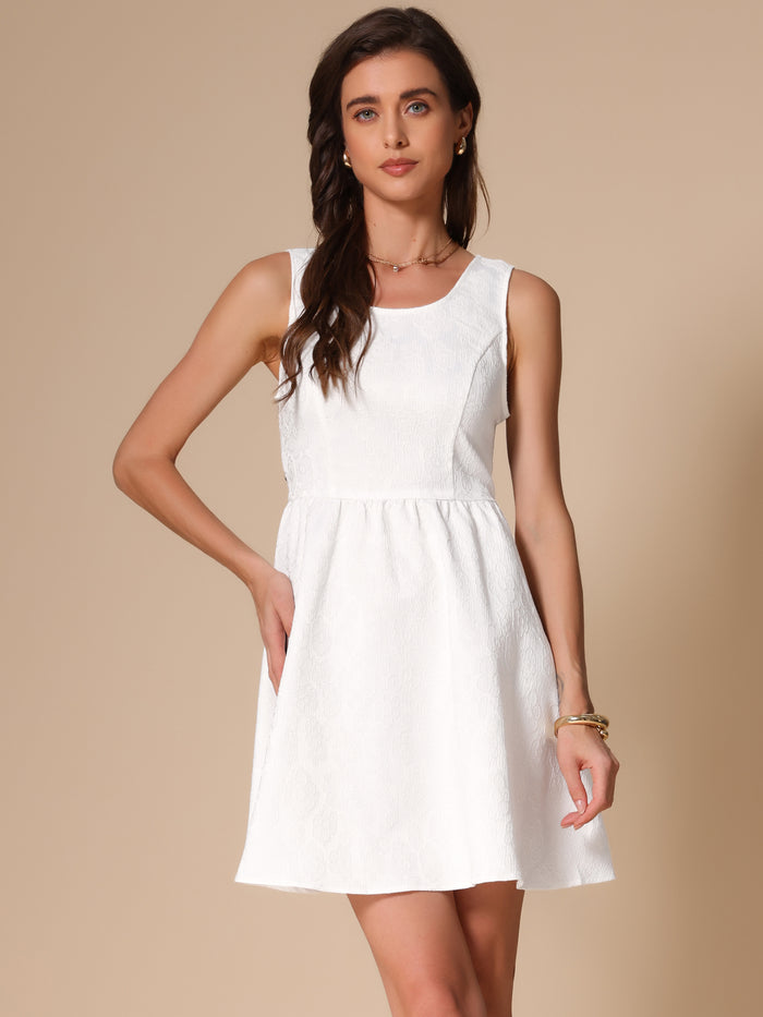 Allegra K Sleeveless Back Bow Colorblock Textured Skater Dress