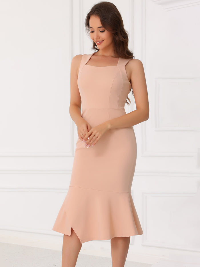 Allegra K Sleeveless Cocktail Bodycon Fishtail Ruffles Dress