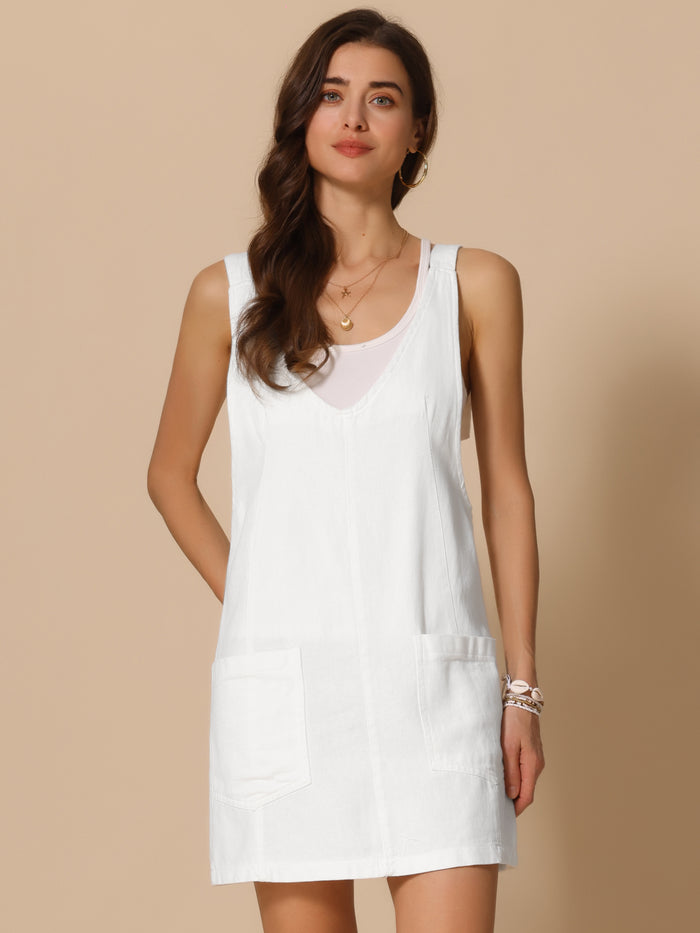 allegra k Sleeveless Denim Adjustable Strap Pocketed Overall Jean Dress