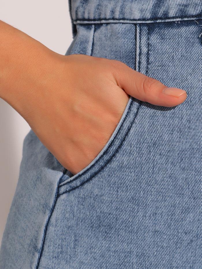 Allegra K Sleeveless Denim Button Down Pocketed Mini Dress