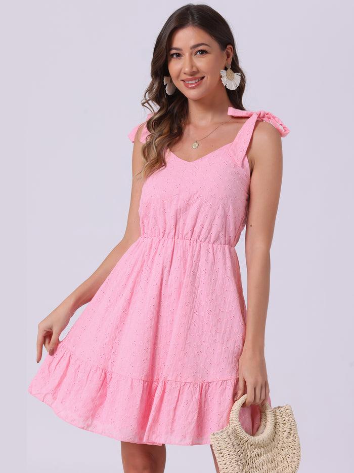 allegra k Sleeveless Eyelet Strap Mini Cami Sundress Beach Dress
