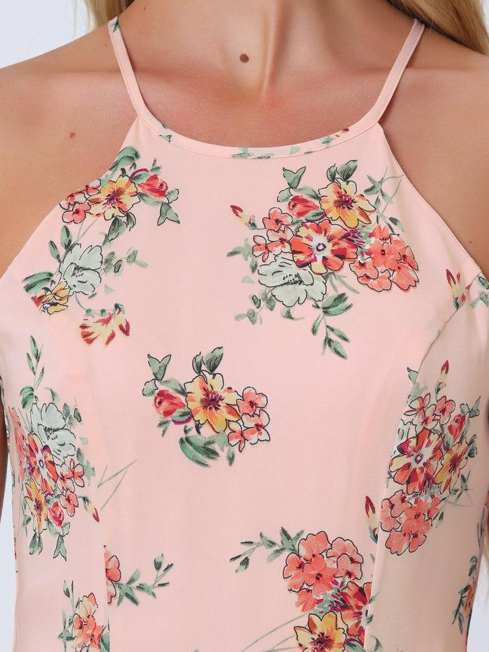 Allegra K Sleeveless Floral Round Neck Slit Hem Summer Long Maxi Dress Sundress