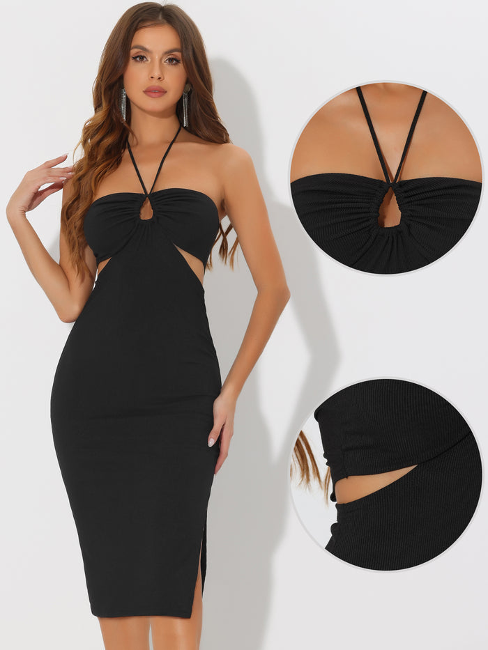 Allegra K Sleeveless Halter Cutout Bodycon Cocktail Party Midi Dress