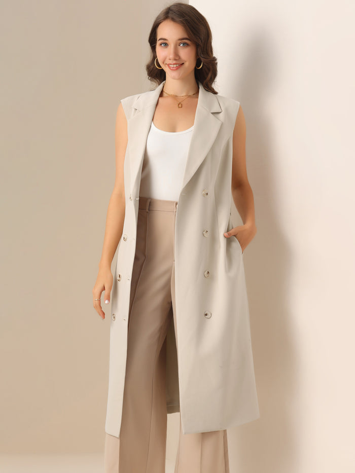 Allegra K Sleeveless Notched Lapel Belted Blazer Dress