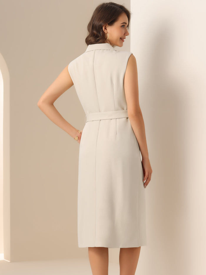 Allegra K Sleeveless Notched Lapel Belted Blazer Dress