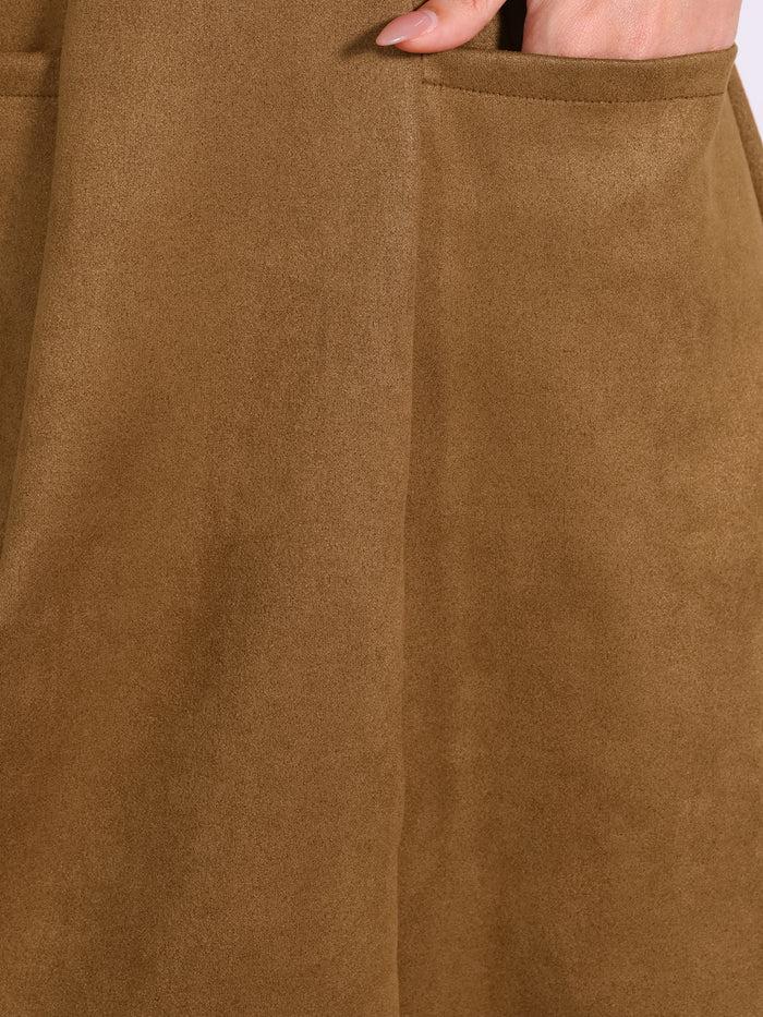 Allegra K Sleeveless Pockets Faux Suede Pinafore Overall Dress