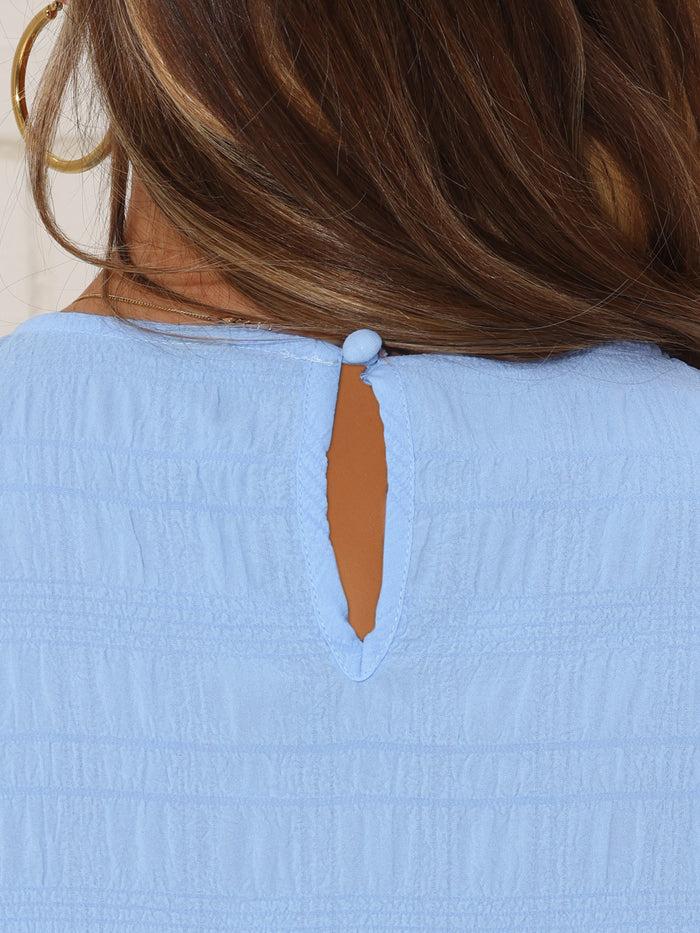 Allegra K Sleeveless Round Neck Ruffle Hem Textured Casual Mini Dress