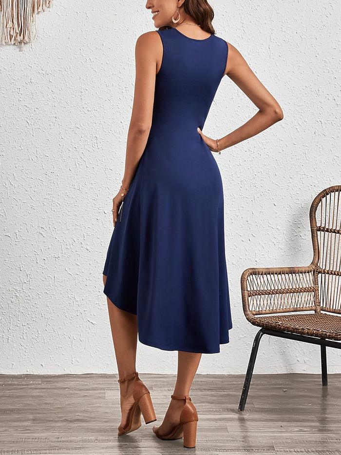 Allegra K Sleeveless Ruched Irregular Hem Midi Dress