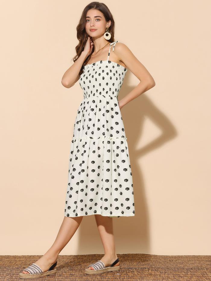 Allegra K Sleeveless Smocked Spaghetti Strap Tiered A-Line Dress