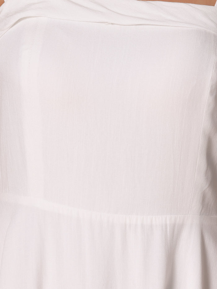 Allegra K Sleeveless Smocked Square Neck Lace-Up Dress