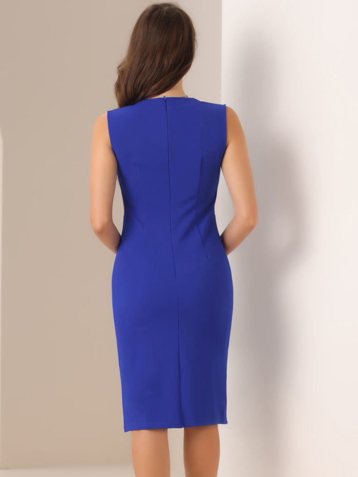 Allegra K Sleeveless Tie Waist Slit Hem Midi Sheath Dress