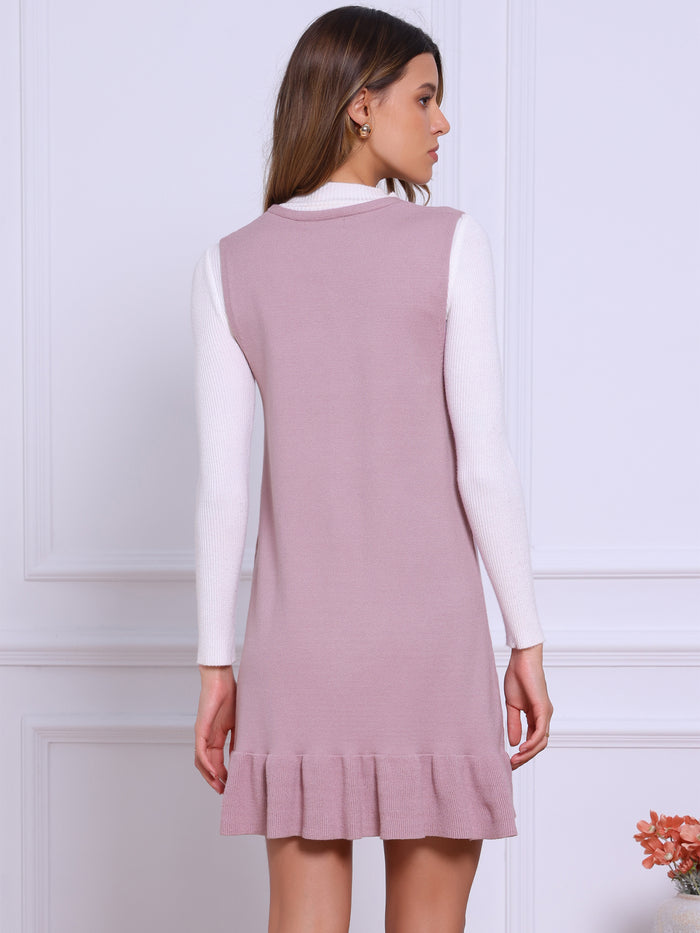 Allegra K Sleeveless V Neck Ruffle Hem Mini Sweater Dress