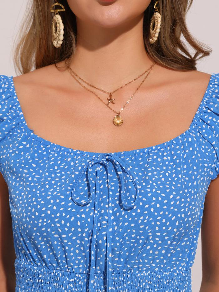 Allegra K Smocked Ruffle Short Sleeve Printed Mini Dress