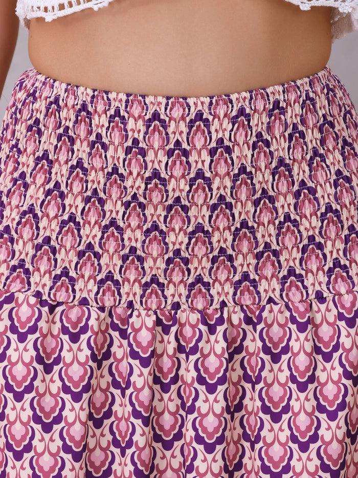 Allegra K Smocked Waist Flowy Swing Boho Floral Dress Skirt