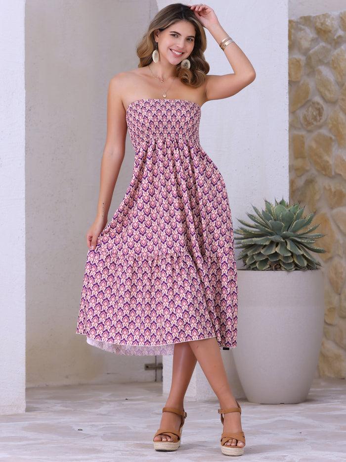 allegra k Smocked Waist Flowy Swing Boho Floral Dress Skirt