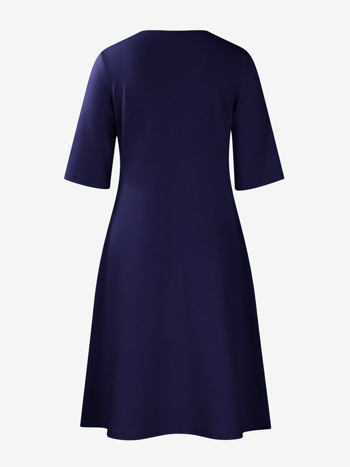 Allegra K Solid Color 3/4 Sleeves Bow Decor Midi Dress