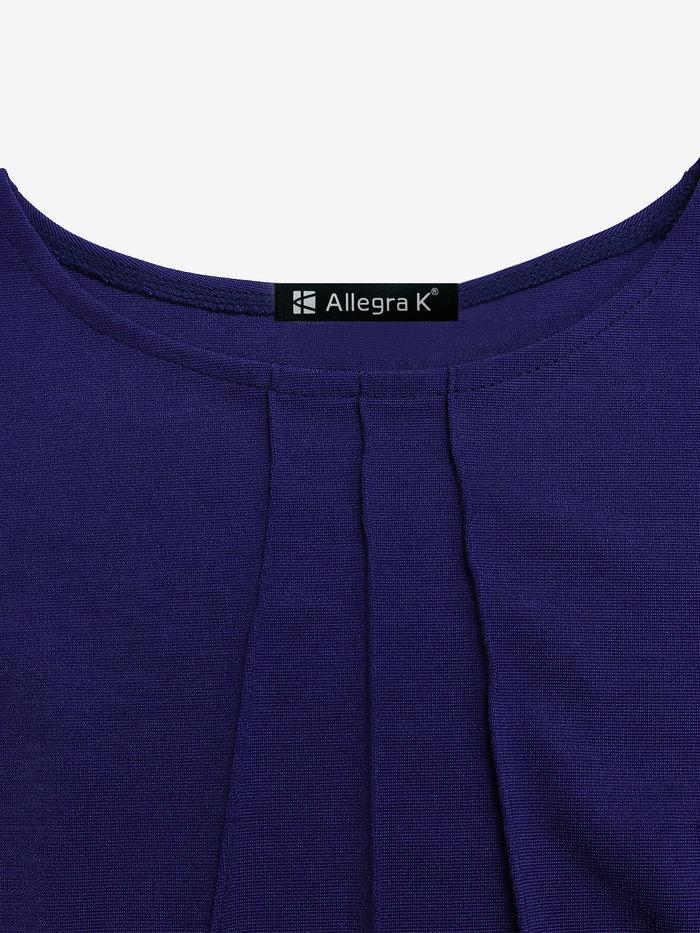 Allegra K Solid Color 3/4 Sleeves Bow Decor Midi Dress