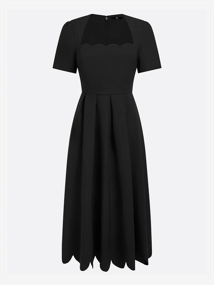 Allegra K Solid Color Short Sleeves Midi A-Line Dress