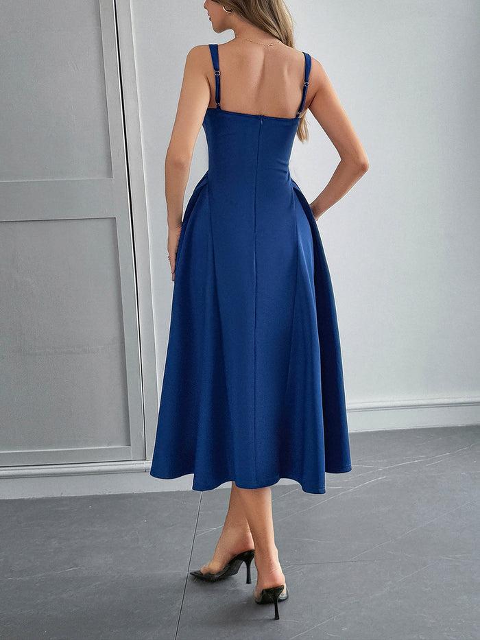 Allegra K Solid Color Sleeveless Backless A-Line Midi Dress