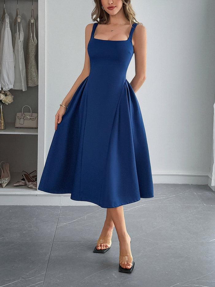 allegra k Solid Color Sleeveless Backless A-Line Midi Dress