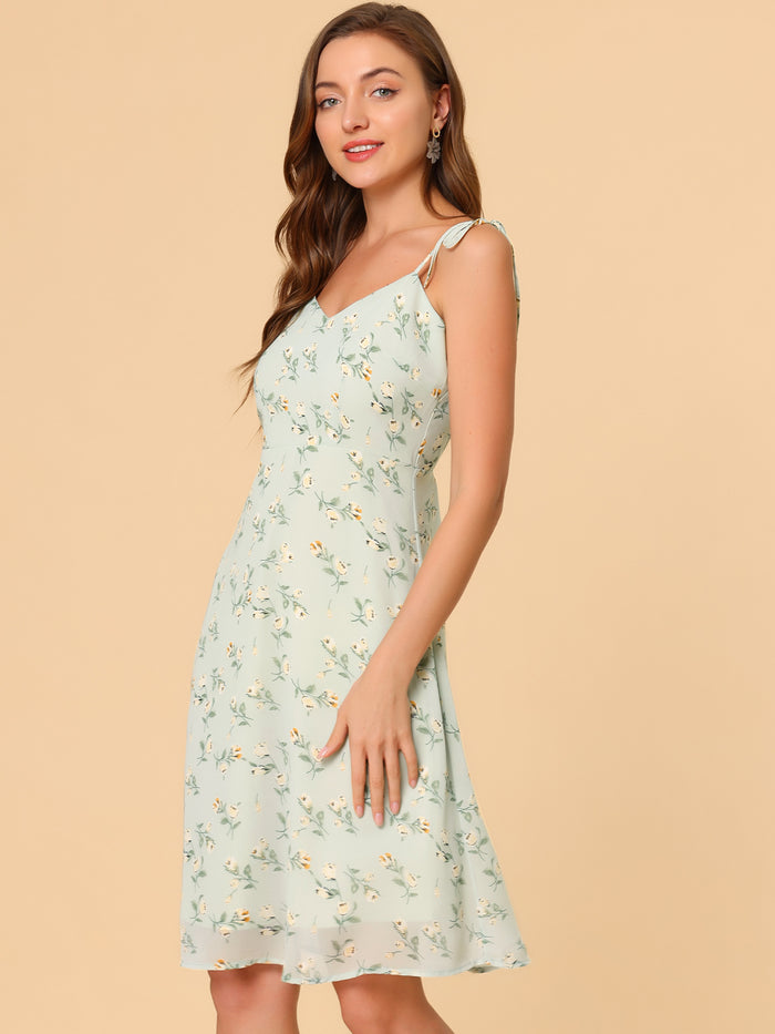 Allegra K Spaghetti Strap Dress A-Line Smocked Beach Summer Floral Sundress