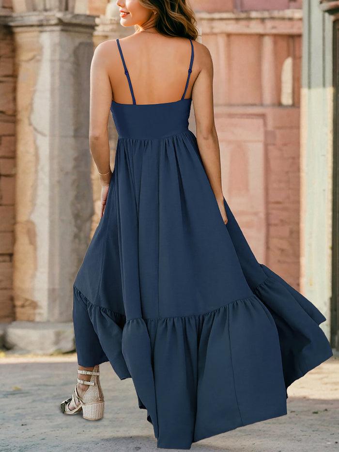 Allegra K Spaghetti Strap Lace Hi-Lo Hem Maxi Dress