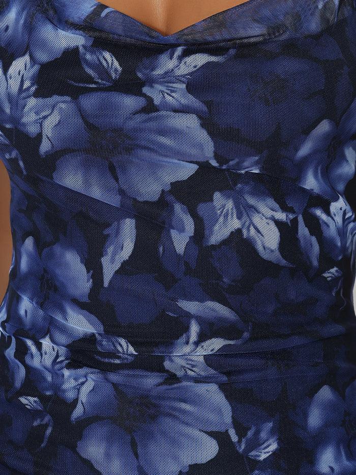 Allegra K Spaghetti Strap Mesh Floral Sleeveless Bodycon Cocktail Maxi Dress Sundress