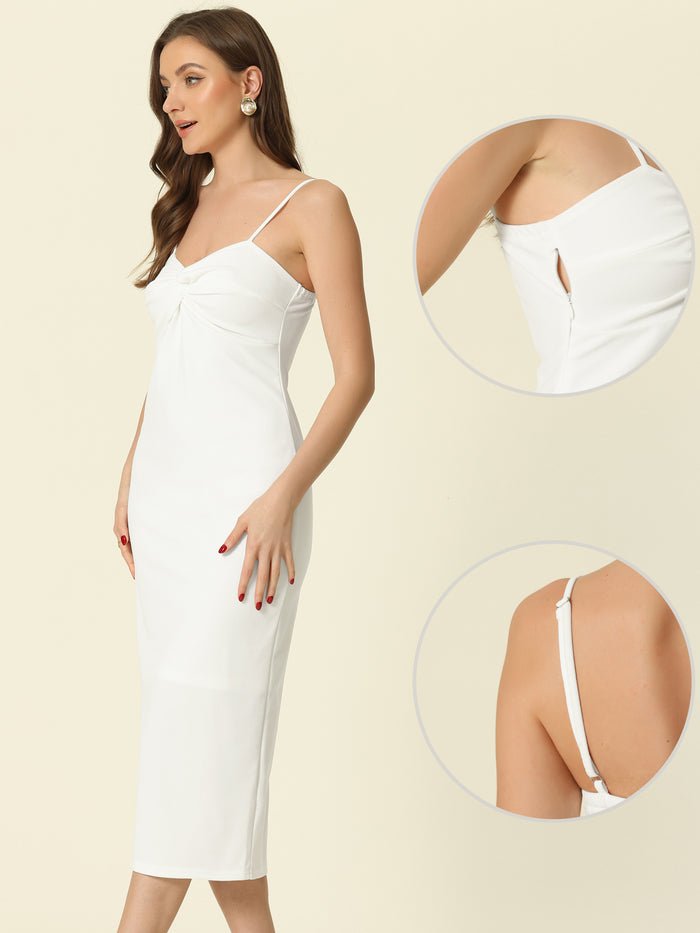 Allegra K Spaghetti Straps Sleeveless Ruched Twist Front Pencil Dress