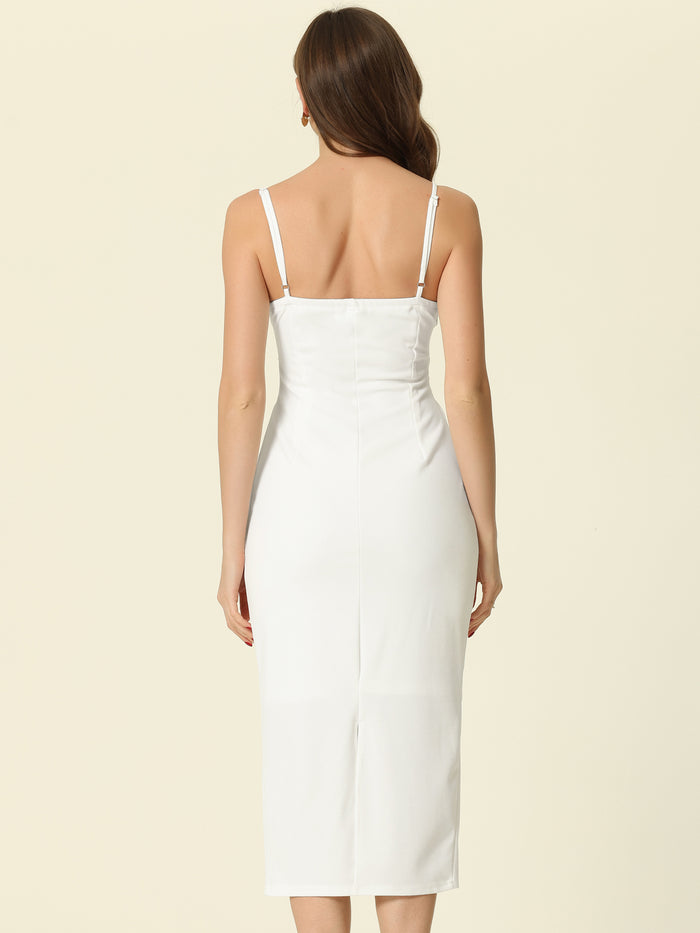 Allegra K Spaghetti Straps Sleeveless Ruched Twist Front Pencil Dress