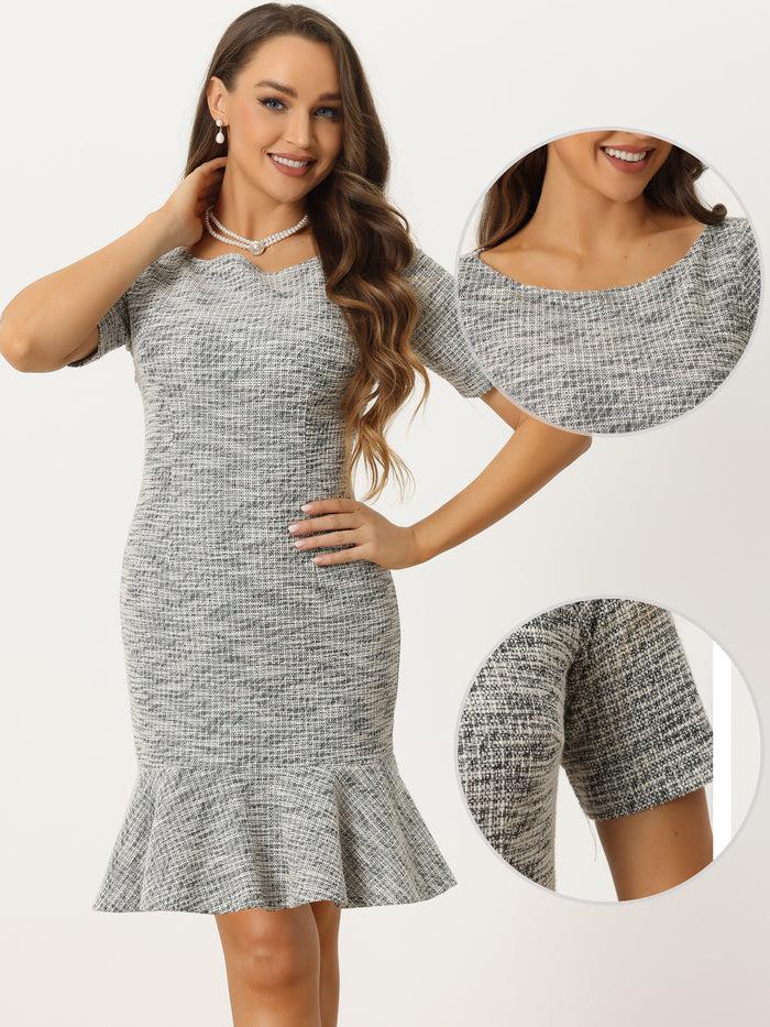 Allegra K Sparkly Short Sleeve Mermaid Fishtail Midi Bodycon Dress