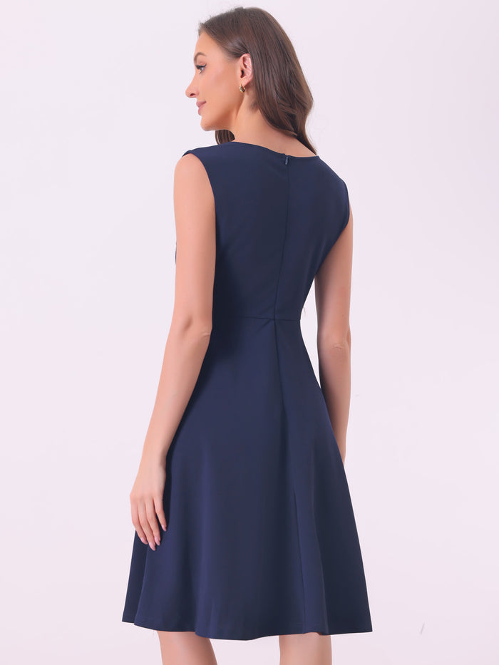 Allegra K Square Neck Elegant Teacher Office Sleeveless Sheath Dress