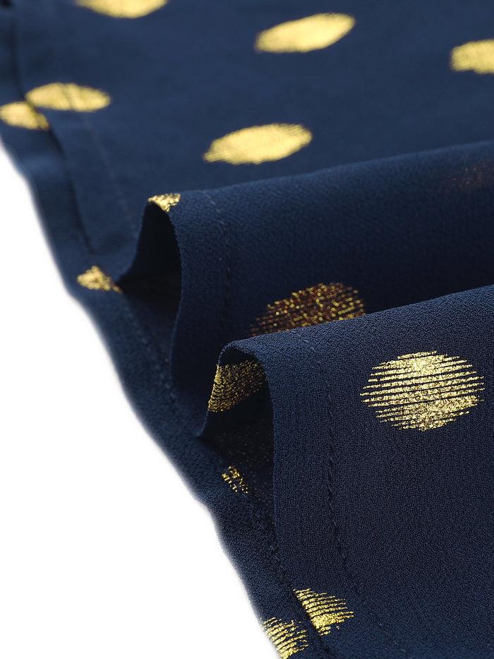 Allegra K Square Neck Long Puff Sleeve Metallic Polka Dot A-Line Dress