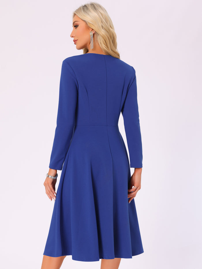 Allegra K Square Neck Long Sleeve A-Line Cocktail Formal Dress
