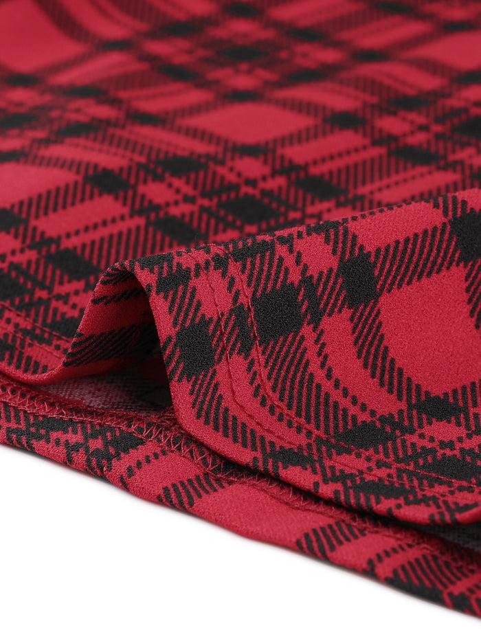 Allegra K Strapless Tube Bodycon Christmas Plaid Zipper Front Dress