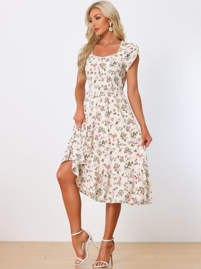 allegra k Summer Petal Sleeve Boho Floral Print Midi Dress