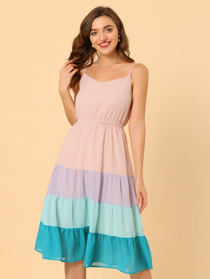 allegra k Summer Spaghetti Strap V Neck Flowy Swing Chiffon Midi Dress Sundress