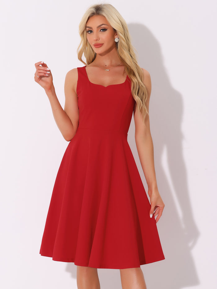 Allegra K Sweetheart Neck Sleeveless A-Line Midi Swing Dress