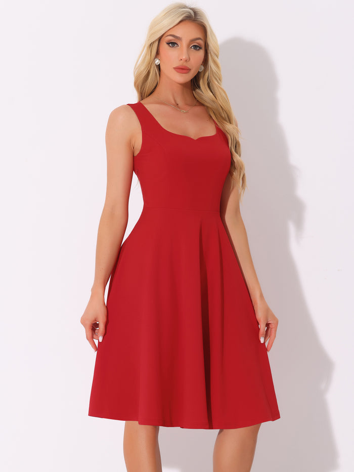 allegra k Sweetheart Neck Sleeveless A-Line Midi Swing Dress