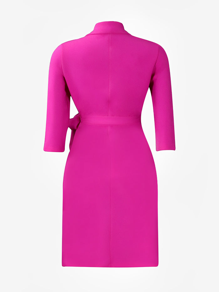 Allegra K Tailored Pleats & Cinched Waist Notched Lapel Tie Waist Pleated Office Chic Blazer Dress